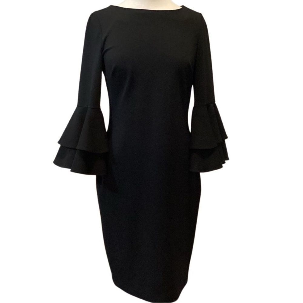 Calvin Klein Black Tiered-Bell-Sleeve Sheath Dress - Picture 5 of 7